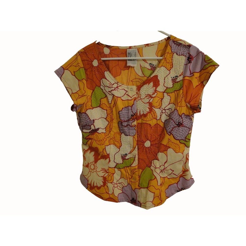 Globe Trotter Bali Top Skirt Set XL L Orange Beaded Snap Ruffle Rayon 2pc Boho - Picture 6 of 13